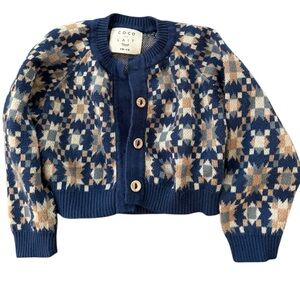 Coco Au Lait - QUILT JACQUARD BABY CARDIGAN 6 months